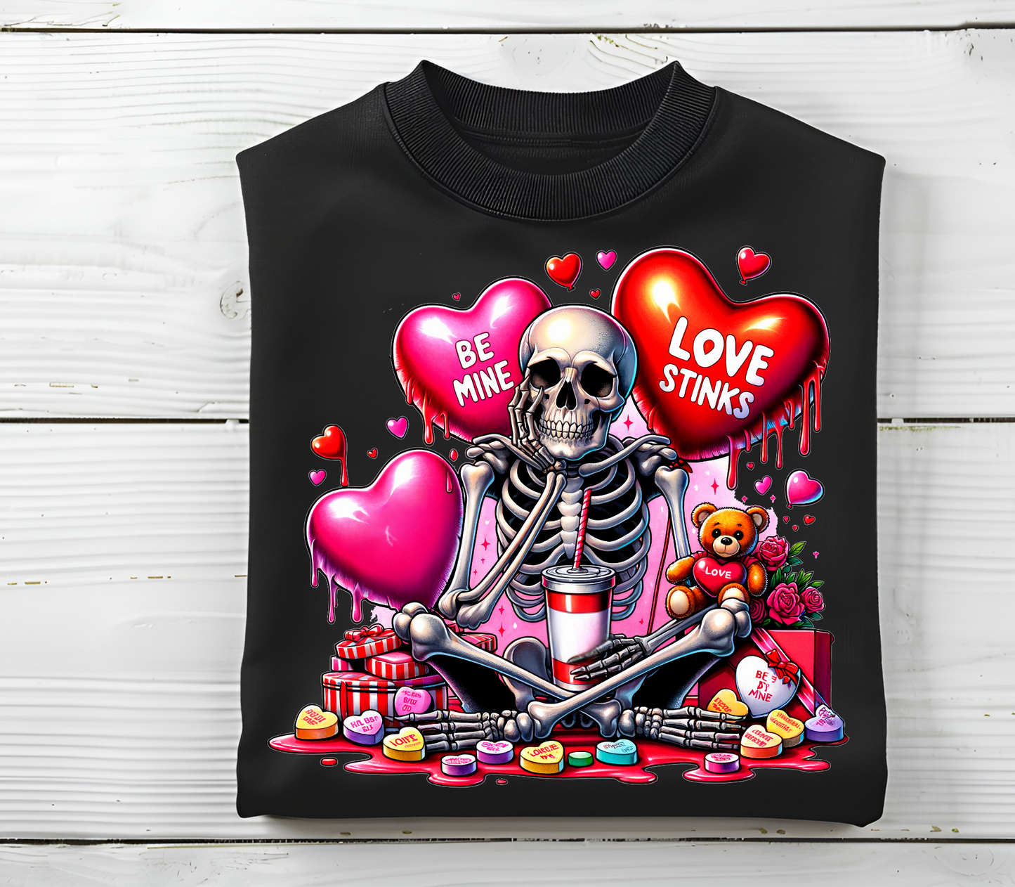 Love Stinks Crew neck Sweatshirt-Embrace the Anti Valentines Day Vibes (skeleton design)