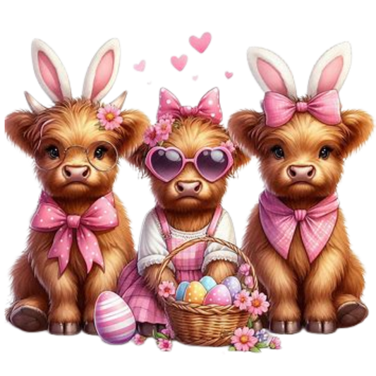 Adorable Easter Highland Cow PNG Digital Download - 13x13 High-Quality DPI Resolution