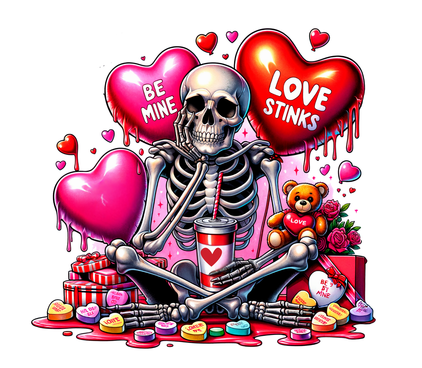 Love Stinks Crew neck Sweatshirt-Embrace the Anti Valentines Day Vibes (skeleton design)