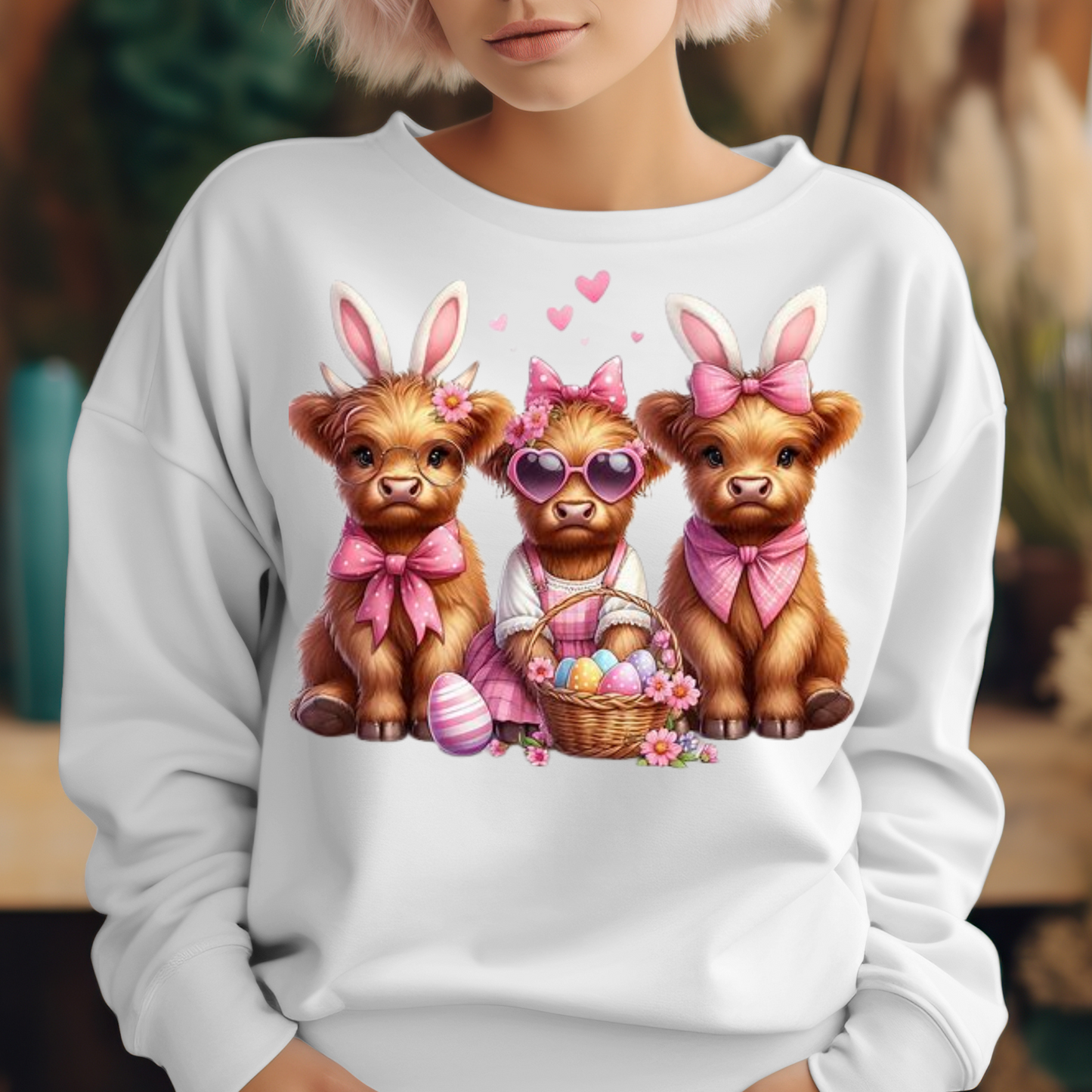 Adorable Easter Hyland Cow Sweatshirt