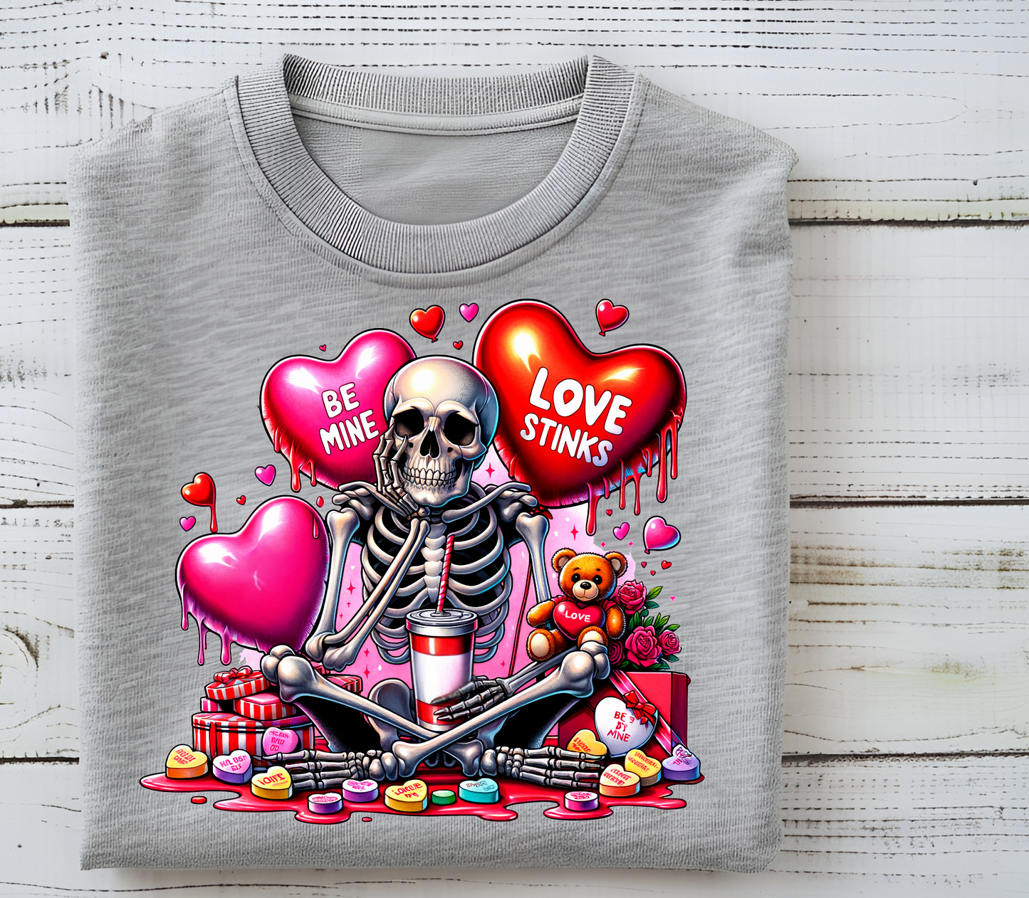 Love Stinks Crew neck Sweatshirt-Embrace the Anti Valentines Day Vibes (skeleton design)