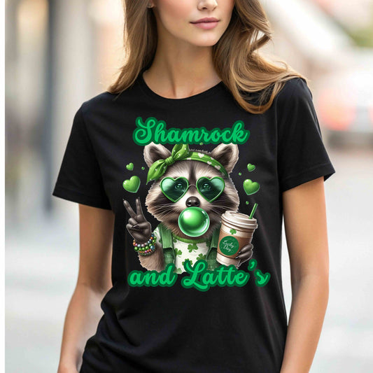 Racoon Shamrock and Latte's St Patrick's Day Funny T-shirt