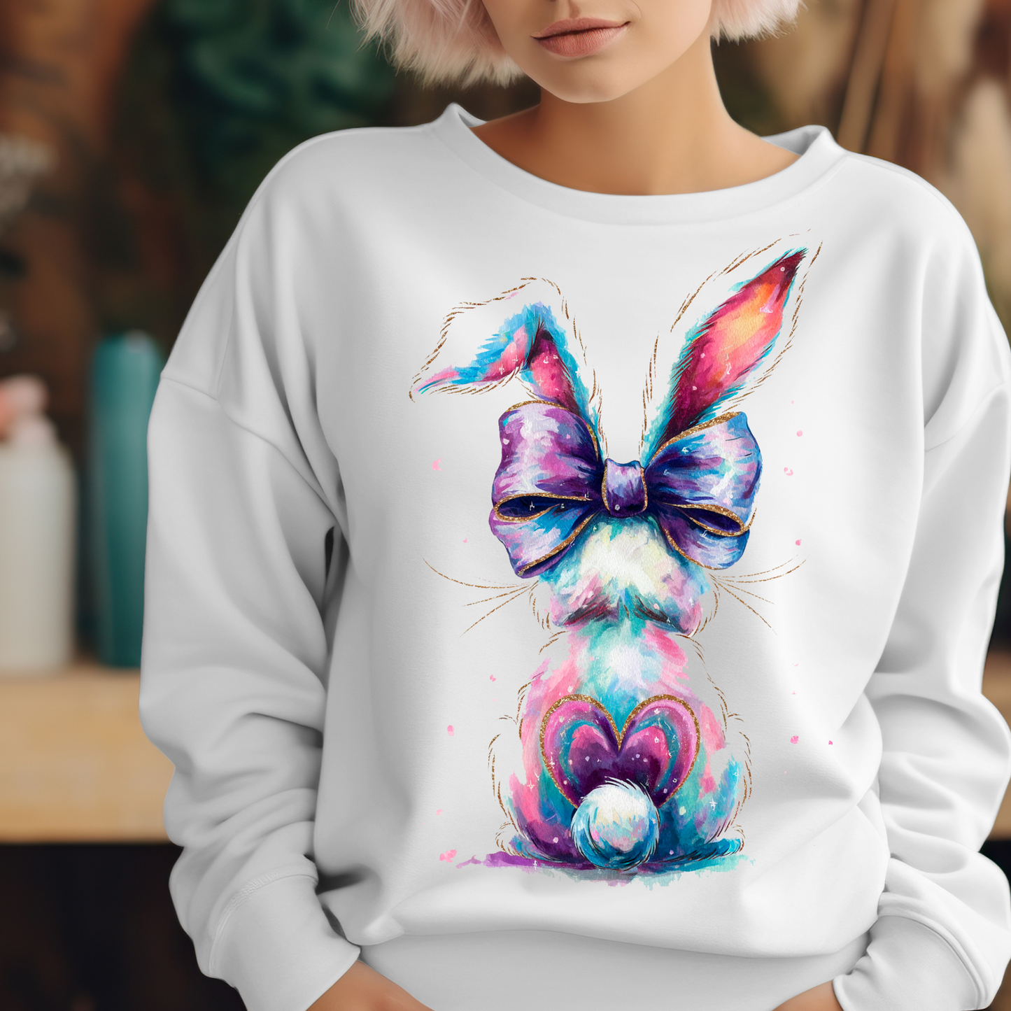 Adorable Watercolor Easter Bunny Crewneck Sweatshirt