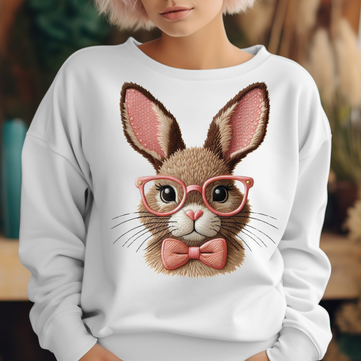 Cute Faux Embroidery Bunny Sweatshirt