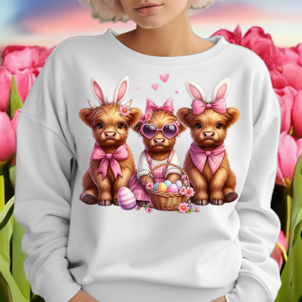 Adorable Easter Hyland Cow Sweatshirt